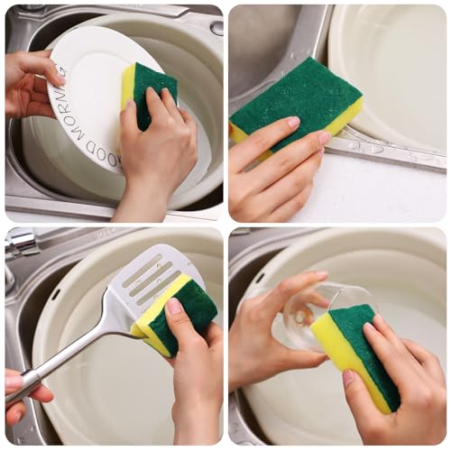 Image of Maxcheck 240 Pcs Individually Wrapped Sponge Dishwashing Sponge Bulk Non Scratch Scouring Pad Kitchen Scrub Sponges for Household Cleaning Rental Dishes Hotel Apartment Car (Yellow, Green)