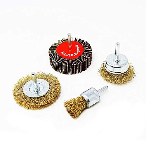 Toolman 4PC Crimped Wire Brush Set Steel Knotted Wire Brush Flap Wheels Universal