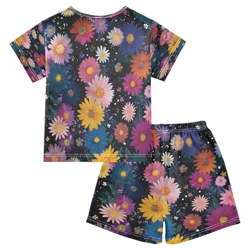 Colorful Daisy Pattern Kids Pjs Set Boys Girls Summer Short-Sleeve Sleepwear Pajamas 2PCS2