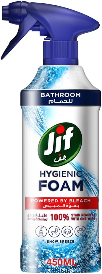 JIF Hygienic Foam Spray, powered by bleach, Bathroom, for 100% stain removal, 450ml