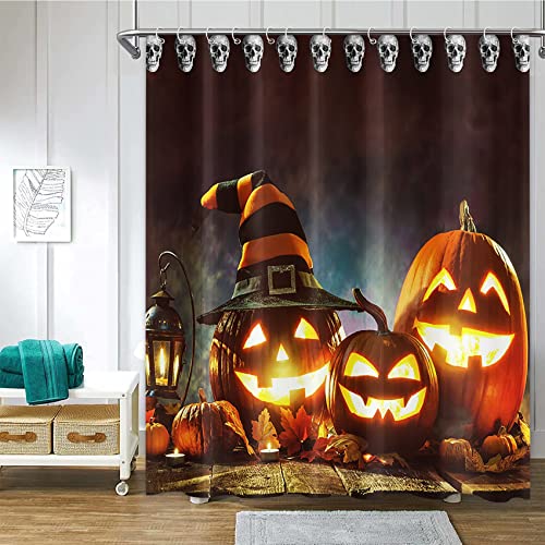 Rideau de douche citrouille Halloween effrayante 72x72 po