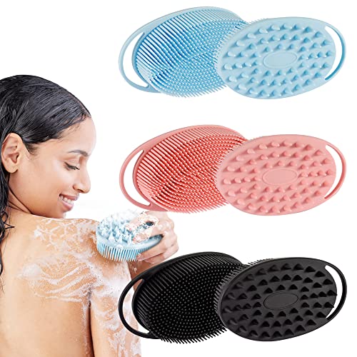 Sanheer 3-Pack Silicone Body Brush, Silicone Body Scrubbers Loofah, Family Bath Shower Brush Set for All Type Skin, Well Lather Quickly Dry Body Buffer for for Kids Women Men