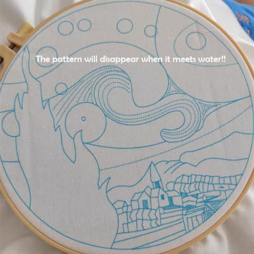 Image of Esffaci Embroidery Starter Kit for Adults Beginners with Van Gogh Starry Night Pattern Stamped Cross Stitch Set with Embroidery Cloth Hoop Needles Threader Colorful Floss and Instruction