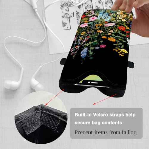 Image of Neoprene Cell Phone Sleeve Pouch Case Bag with Crossbody Strap Neck Lanyard for Women 7.1 X 3.9 in Flowers Plants