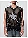 Verdusa Men's Sweater Vest Y2k Gothic Tops Sleeveless Shirts Raw Trim Knitted Sheer Crochet Pullover Top Black Large