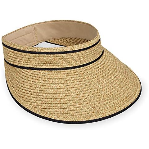 CARKELLA by Wallaroo – Women’s Lily Sun Visor – Wide Brim, Packable, Lightweight and Adjustable Size – Versatile Style for Beach, Outdoor Activities, and Casual Summer Looks (Beige/Black Stripe) Cover