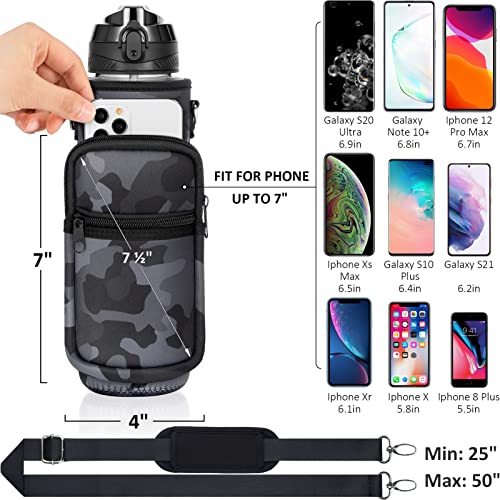 Fimibuke 32 Oz Water Bottle With Sleeve - Bpa Free Leakproof Sport Large 1L Plastic Motivational Water Bottle With Straw Strap Insulated Neoprene Holder Carrier Bag For Kid Women Men(A8.Camo) #TOP2