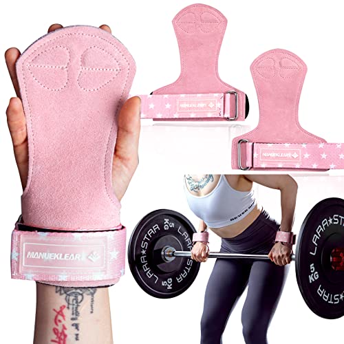 Manueklear Weightlifting Wrist Straps With Cushion Wrist Loop,Leather Weight Lifting Wrist Straps For Deadlifts, Powerlifting, Heavy Shrug For Men/Women (Pink) #TOP7