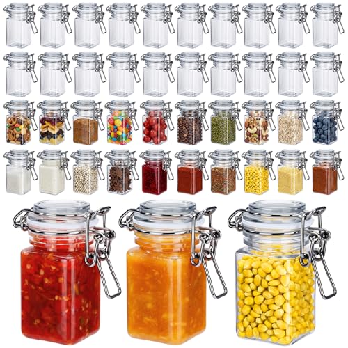 Suclain 40 Pcs Small Square Plastic Jars with Airtight Hinged