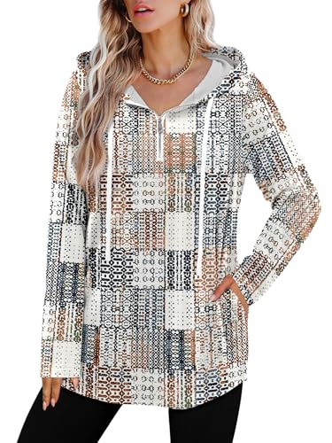 BETTE BOUTIK Womens Quarter Zip Tunic Hoodies Pullover Long Hooded Sweatshirts S-3XL