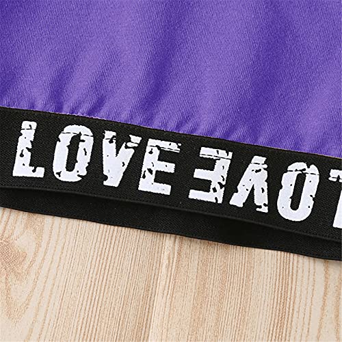 Image of Betusline Little Girls Cute Outfits, 2 Pieces Pullover Crop Tops + Black Pants Cropped Playwear Clothing Sets, Purple Black, 6-7 Years