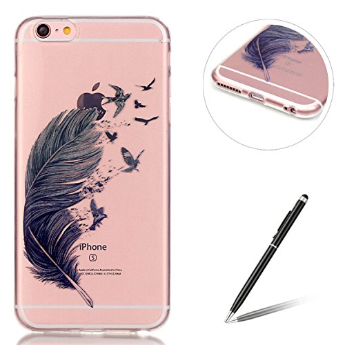 Feeltech Funda for iPhone 6 Plus/6S Plus 5.5 Ultra Delgado Cristal Claro Silicona Carcasa Prima Delgado Flexible Suave TPU Gel Protector Caso - Pluma Pájaro #1