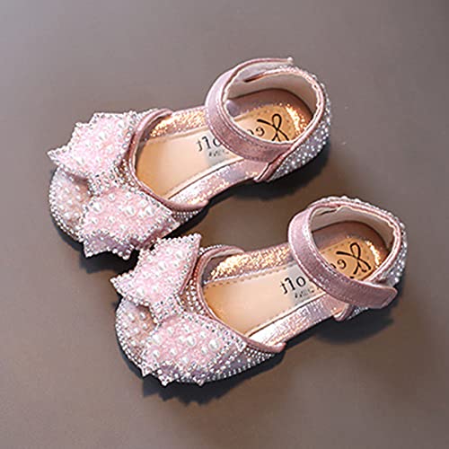IWIHMIV Girls Sandals Closed Toe Bow Dress Shoes Princess Crystal High Heels Party Wedding Flower Girls Shoes for Kid Toddler 5