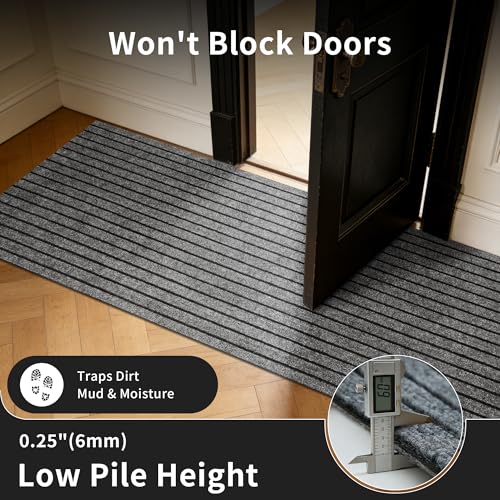 Image of 2ft x 8ft Runner Rug, Non Slip Indoor Outdoor Rugs, Waterproof Low Profile Carpet Runners for Hallway Entryway Kitchen Garage Patio Balcony, Custom, Grey Stripes