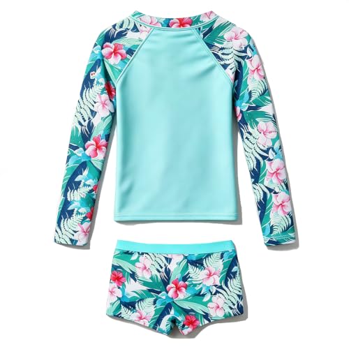 Image of PHIBEE Girls' Rash Guard Set Long Sleeve UPF 50+ Sun Protection Two-Piece Swimwear