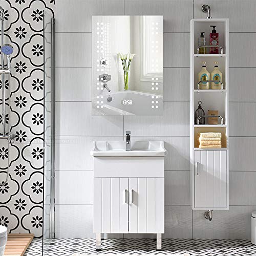 Warmiehomy Modern Illuminated LED Bathroom Mirror with Lights Shaver Socket Demister and Sensor Wall Mounted 70x50cm (700x500x53mm)