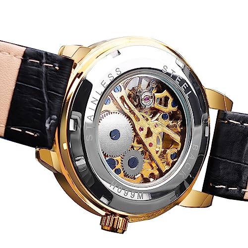 Image of FORSINING Men's Skeleton Watch Steampunk Watch Black Mechanical Watch for Men Minimalist Retro Design Mechanical Skeleton Wrist Watch Transparent