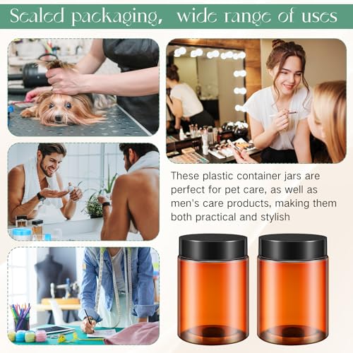 Image of Patelai 4 Pcs Plastic Jars Wide Mouth with Lids,10 Ounce,Amber