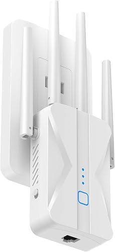 Mekupc AC1200 WiFi Extender, Dual Band 2.4GHz & 5GHz, 4 Antennas | Extends WiFi coverage up to 12,980 sq. ft., 4 high-gain antennas for stronger signals in hard-to-reach areas, Ethernet Port - 71% off