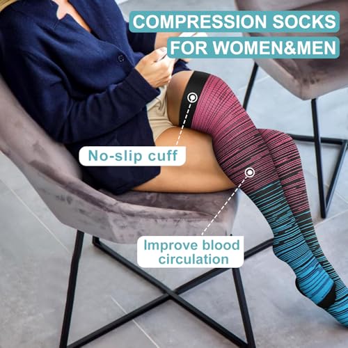 Image of Bluemaple Thigh High Compression Socks for Women and Men Circulation(3 Pairs) Over the Knee-Best Support for Running,Travel