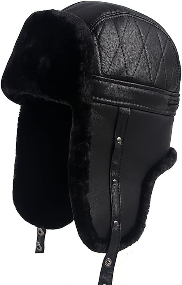 Winter Warm Leather Cap Soviet Russian Hats Bomber Hat Men Black Snow Hats