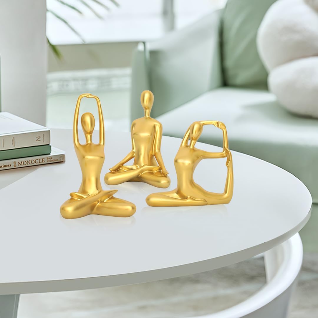 Zayookey 3 PCS Gold Yoga Statue Zen Yoga Women Figurine Modern Bookshelf Decor Meditation Sculpture Home Decor Aesthetic Sculpture for Office Desk Bedroom Living Room (Yoga)