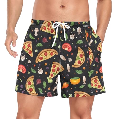 xigua Pizza Background Mens Swim Trunks with Liner, 5 inch Quick Dry Mens Boardshorts for Beach