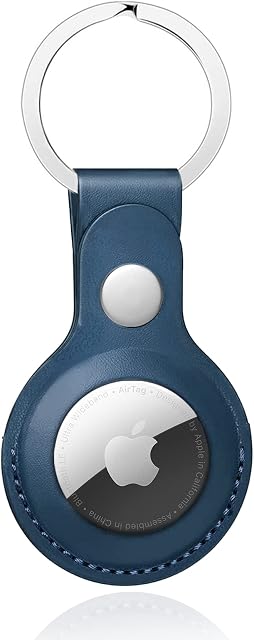 Nepfaivy Keyring Holder for Apple Airtag - PU Leather Protective Case Accessories for Apple Air Tag Tracker, Compatible with New Apple AirTag Suit Dog Cat Collar (Blue)