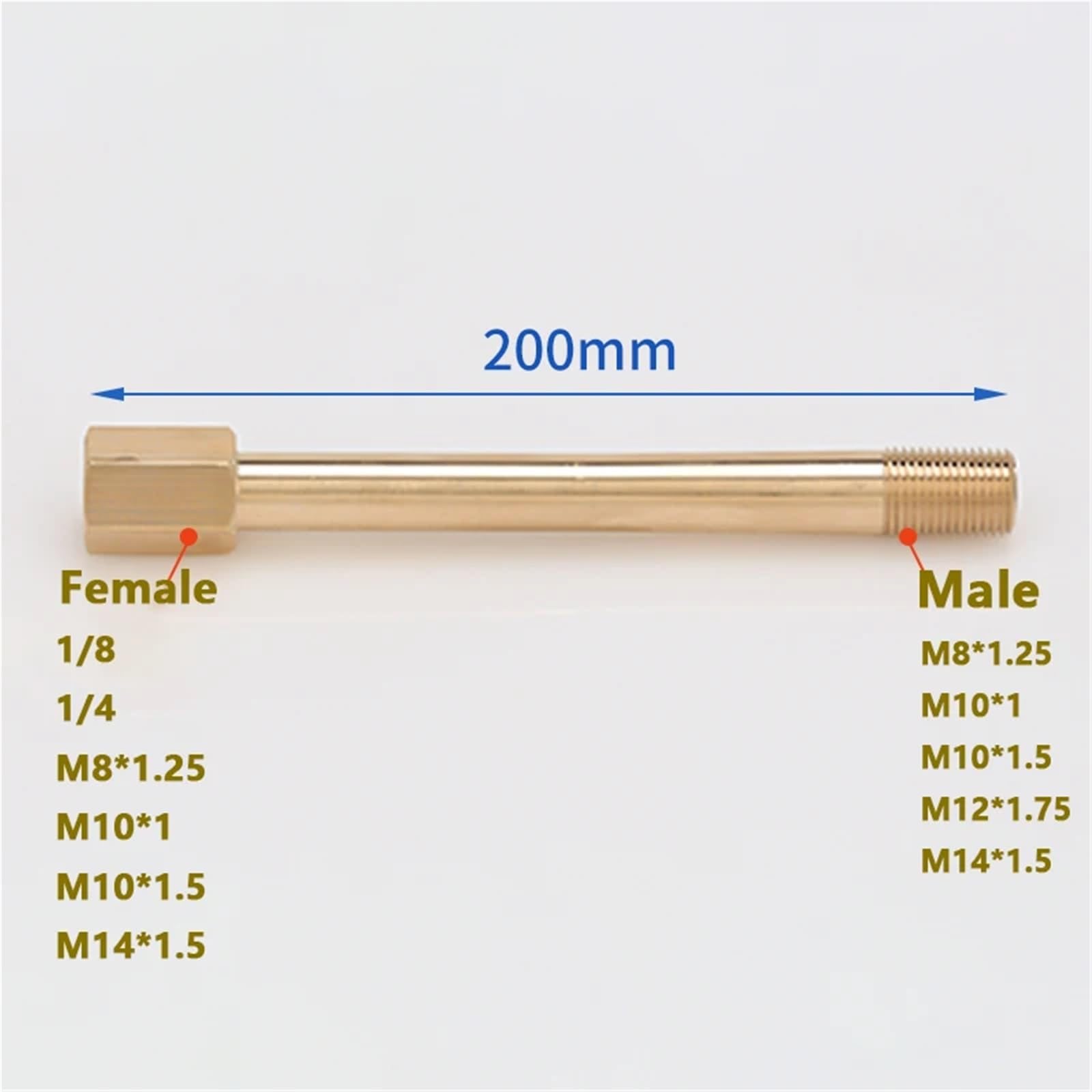 20 pezzi in ottone 1/8 1/4 M8*1,25 M10*1 M12*1,75 M14*1,5 filettatura esagonale femmina maschio giunto esteso giunto meccanico raccordi in rame(Long 200mm,Female 1l4,Male M10x1.5)