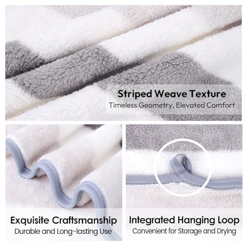 Image of JML Microfiber Bath Towels, 30 inch x 60 inch, Cabana Stripe Grey, Set of 2 | Hanging Loop,Large, Soft, Super Absorbent, Fast Drying, Perfect for Hair Wrap, Sport, Fitness, Yoga