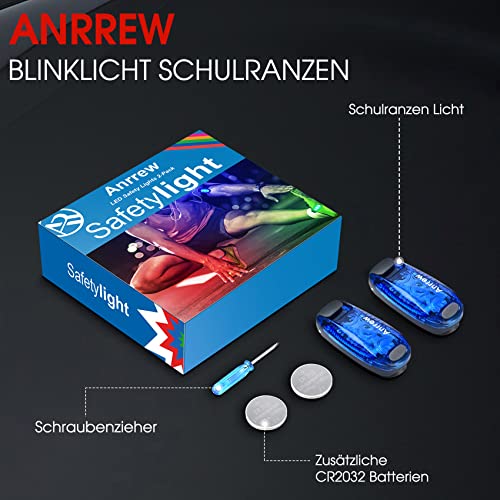Anrrew Blinklicht Schulranzen Licht LED Sicherheitslicht 2er Set,Clip Reflektor Rucksack licht Lauflicht Kinderwagen Licht.Ideal für Jogger,Schultasche für Kinder, Kinderwagen、leuchtanhänger Hund