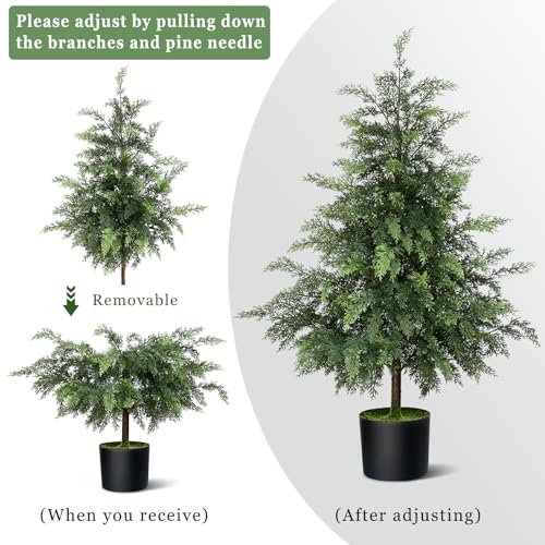 Image of Lifelike Touch Artificial Cedar Christmas Trees for Front Porch (2Set 3FT)