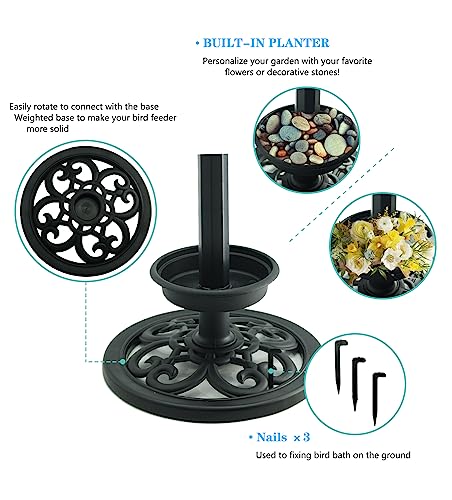 Banheiras pretas para pássaros ao ar livre alimentador de pássaros de plástico com plantador de flor