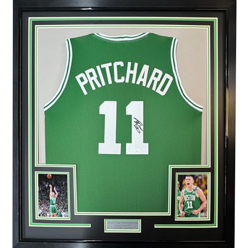 Framed Autographed/Signed Payton Pritchard 35x39 Boston Green Basketball Jersey JSA