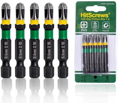 2" Anti-Slip Phillips Screwdriver Bits #3, Laser Tech 360° 3 Phillips Impact Bit, Taiwan S2 Steel Magnetic Ph3 Bits, CNC Tip & Impact Torsion Zone for Heavy Equipment & Timber Framing | 5 Pack