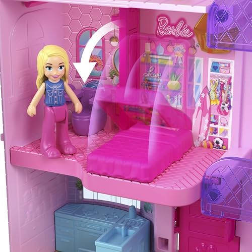 POLLY POCKET™ BARBIE™ Mini Oyun Seti Polly Pocket Barbie Rüya Evi mini bebek evi ve oyun seti, 3 mikro bebek, 1 evcil hayvan figürü ve 11 aksesuar HWP11 - Görsel 3