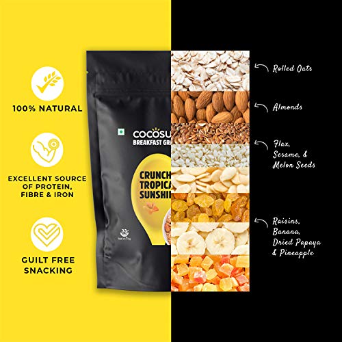 Image of COCOSUTRA Crunchy Tropical Sunshine Breakfast Granola 1 kg | made with Natural & Gluten Free ingredients | High Protein Cereal with Oats, Nuts, Seeds and Dry Fruits | Lightly sweetened with Jaggery