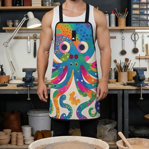 Delantal para taller Colorful Octopus con ajuste y bolsillos miniatura 4