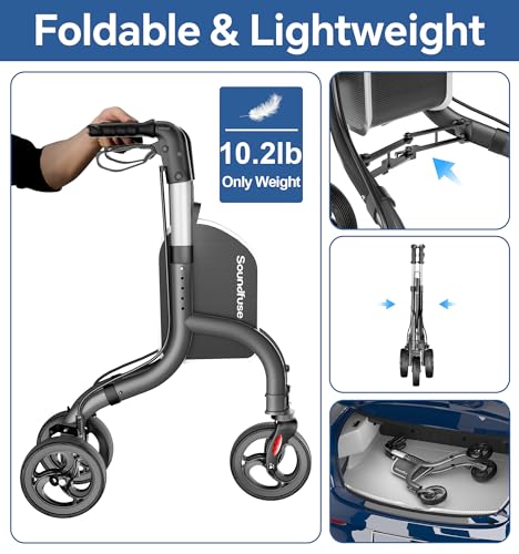 Image of soundfuse Lightweight 3 Wheel Walkers for Seniors, Foldable Aluminum Frame