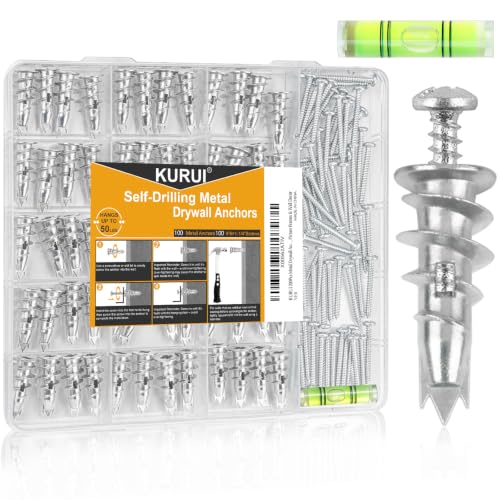 KURUI 200Pcs Metal Drywall Anchors and Screws Kit, Self Drilling Anchors