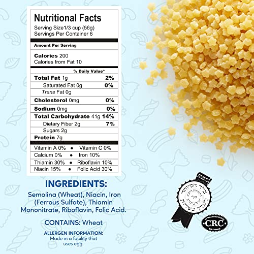 Chuster Pastina Pasta – Bulk 3 Pack (12Oz) Of Enriched Pastina Pasta Stars Noodles – Kosher Enriched Pastina Noodles Made From Durum Wheat Semolina – Non-Gmo Gourmet Mac Stars Pasta No Eggs, Sodium, Cholesterol – Cooks In 6-7 Minutes #TOP5