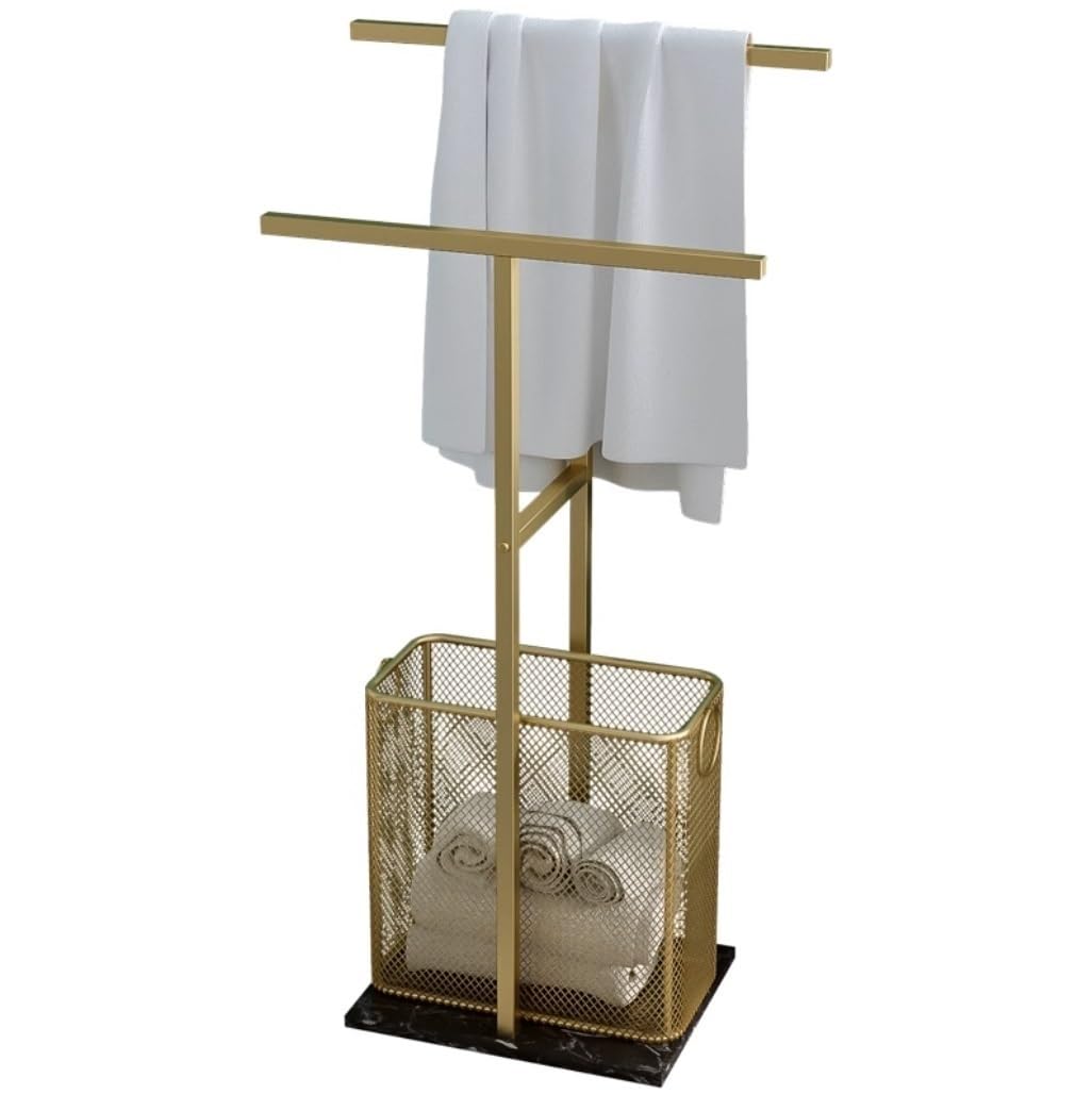 Towel Rail Free Standing Towel Rack With Laundry Basket 2-Tier Metal Blanket Stand For Bathroom Freestanding