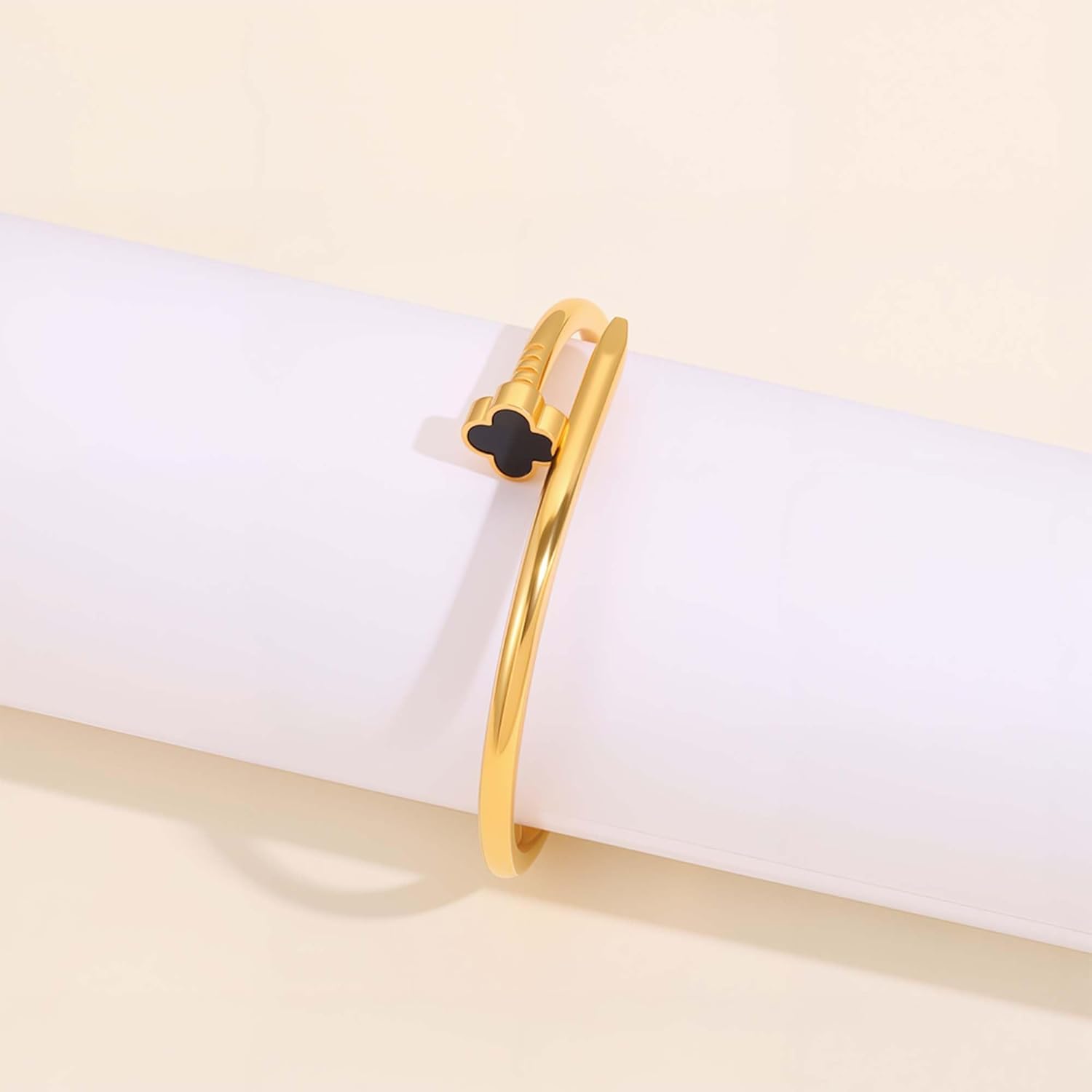 18K Gold Plated Four Leaf Clover Bracelet for Women, Stainless steel Nail Bracelets for Women Stainless steel Non-Tarnish Trendy Jewelry Christmas Valentines Birthday Gifts for Girlfriend Wife. - Image 8