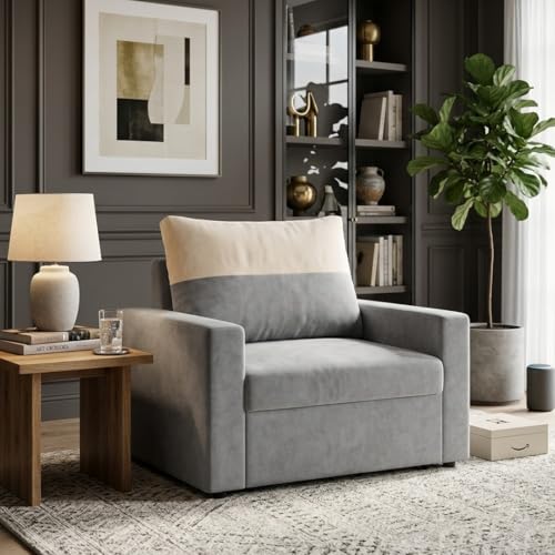 Image of SOCOZI Enrique 1 Seater Sofa Cum Bed | Soft Velvet Suede Fabric | Modern Convertible Design | Plush Comfort Seating for Living Room (Light Grey)