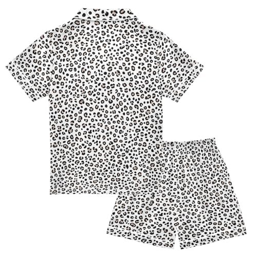 White Leopard Print Summer Pajamas Set Soft Satin Pjs Sets 2 Piece Short Sleeve Sleepwear Casual Clothes2