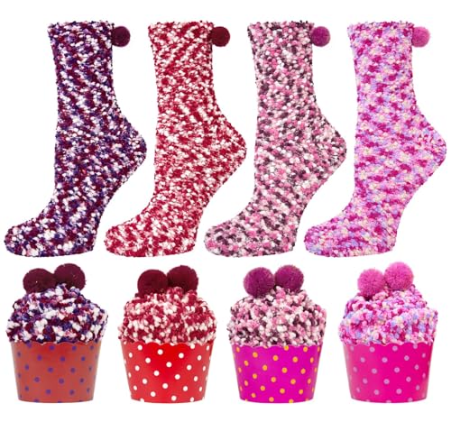 Kotashion Invierno Calcetines para mujer divertidos Calcetines tartas Calcetines cálidos para Cupcakes Calcetines Mullidos de Invierno Regalos de Cumpleaños Navidad