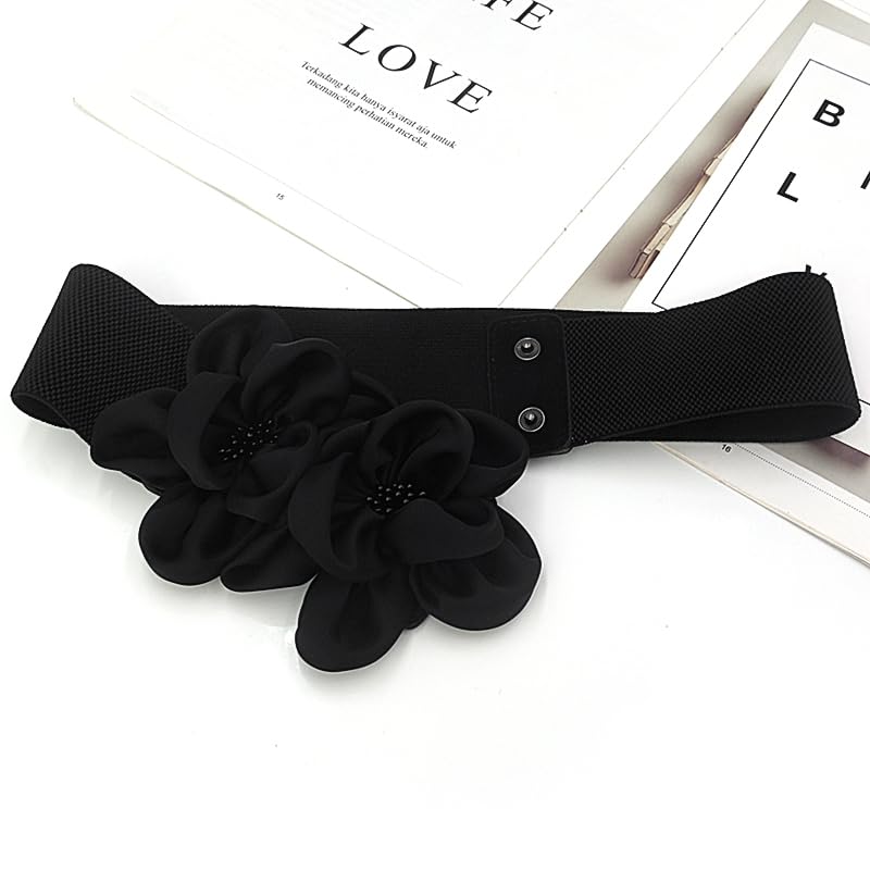 Women's Wide Belt Big Flower Cinch Belts Elastic Belts Stretchy Chunky Waist Belt Dress Belts2