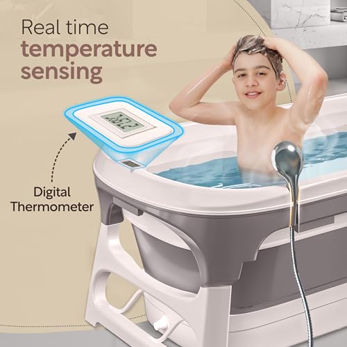 Image of LuvLap Super Large Mother & Baby Bath Tub, Folding Type Bath tub for Adults and Kids 140 X 60 X 57.5 cm with Temperature Meter (Grey)