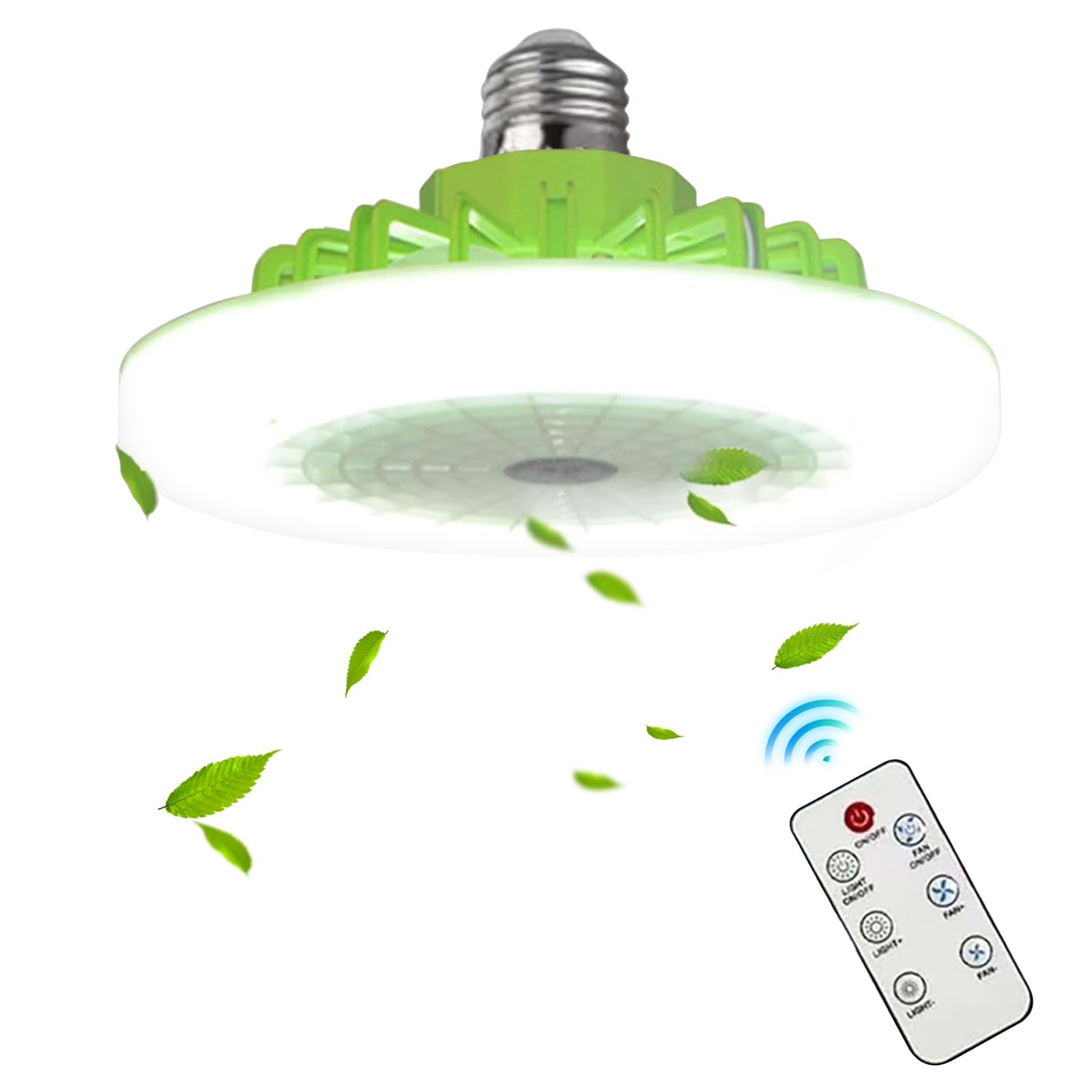 TTXSDYD Ceiling Fans with Lights and Remote Control, E27 Ceiling Lights with Fan RC Timing, 3 Speeds 3 Colors (3000-6500K) LED Ceiling Light for Bedroom,Living Room Kitchen, Living Room (Green-B)