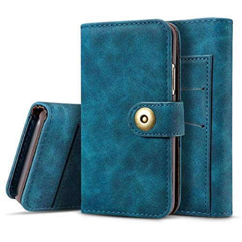 Housse iPhone 11 Pro en cuir bleu de style rétro avec holster complet